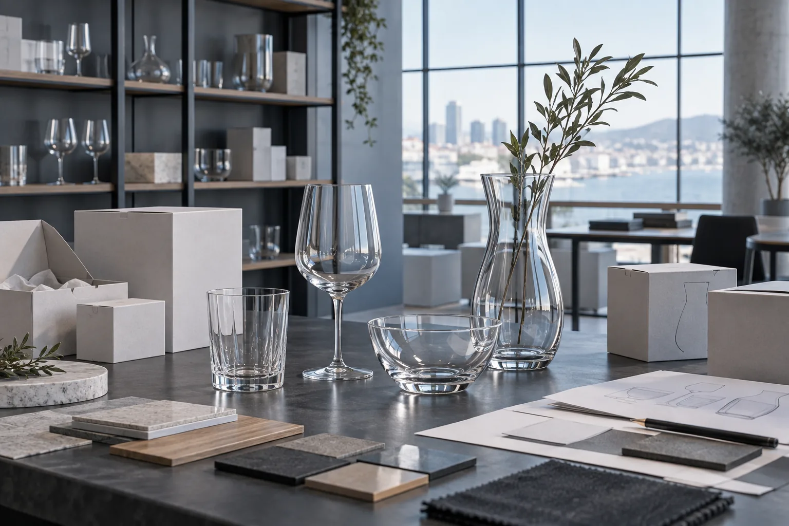 Illustrative coordinated glassware range and packaging concepts