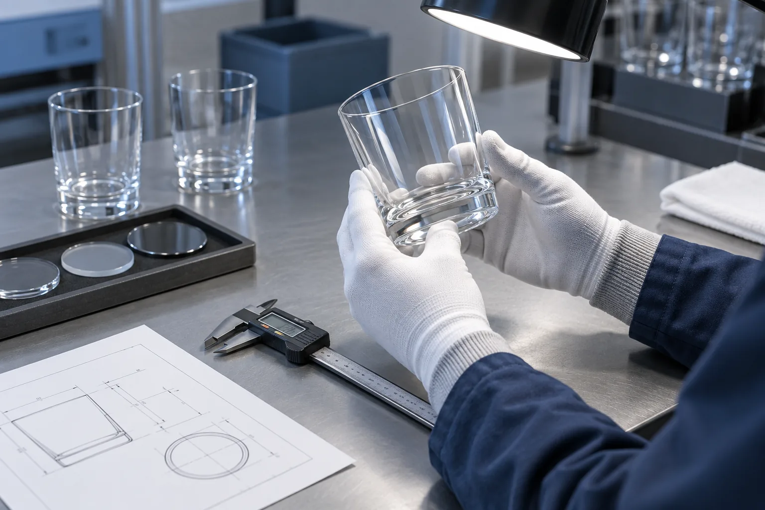 Illustrative dimensional and visual inspection of a glass tumbler