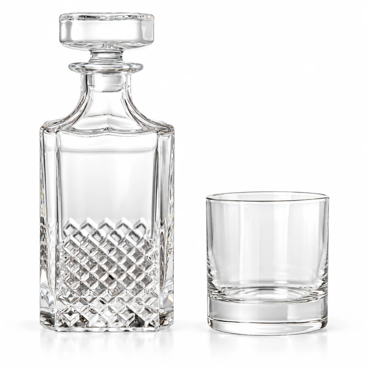 Undecorated clear Diamond Cut Whiskey Decanter Set – 25 oz / 12.7 oz