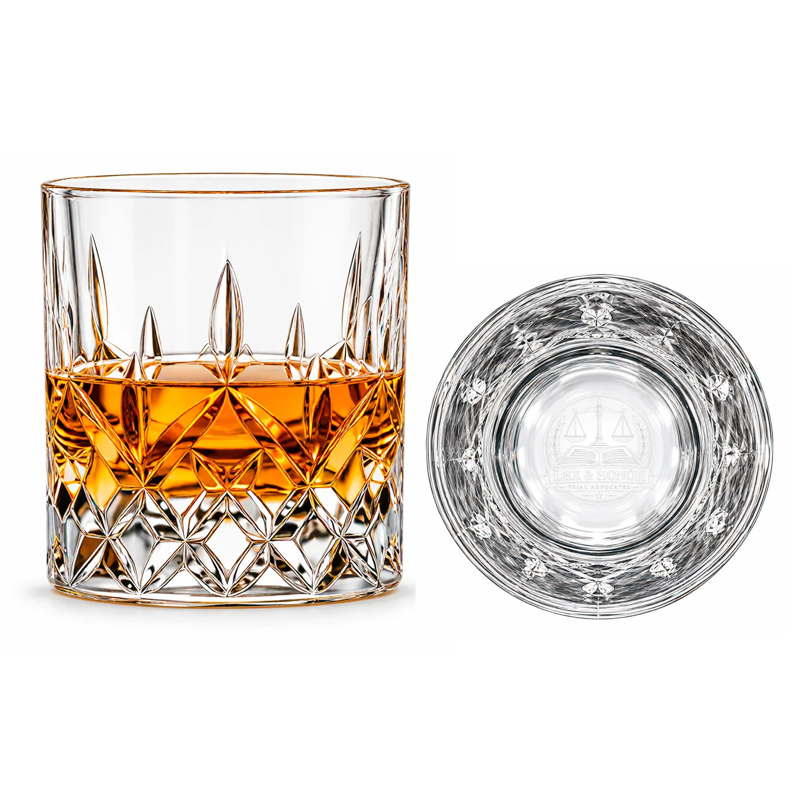 Personalized Diamond Cut Whiskey Glass – 10.4 oz with example custom logo