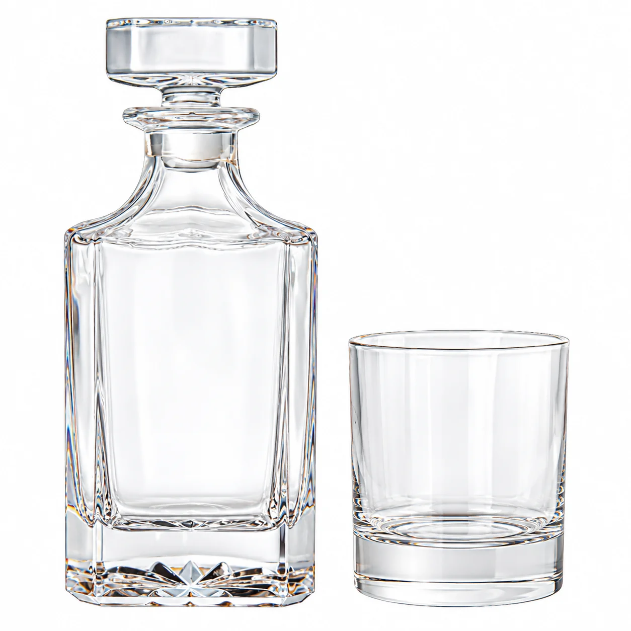Undecorated clear Square Whiskey Decanter Set – 25 oz / 12.7 oz