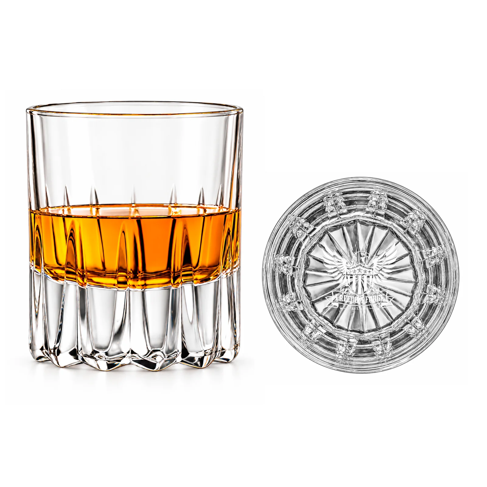 Personalized Vertical Cut Whiskey Glass – 10.4 oz with example custom logo